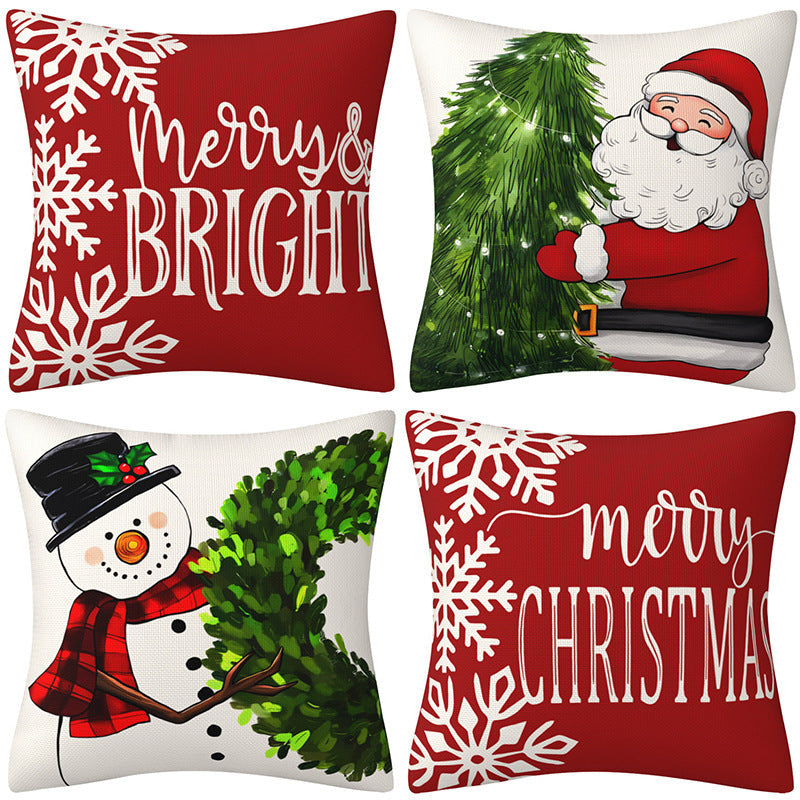 Christmas Snowman Pillow Cover, Big Red Snowman Printed Cushion Cover, Decorative Sofa Cover, Home Furnishings
