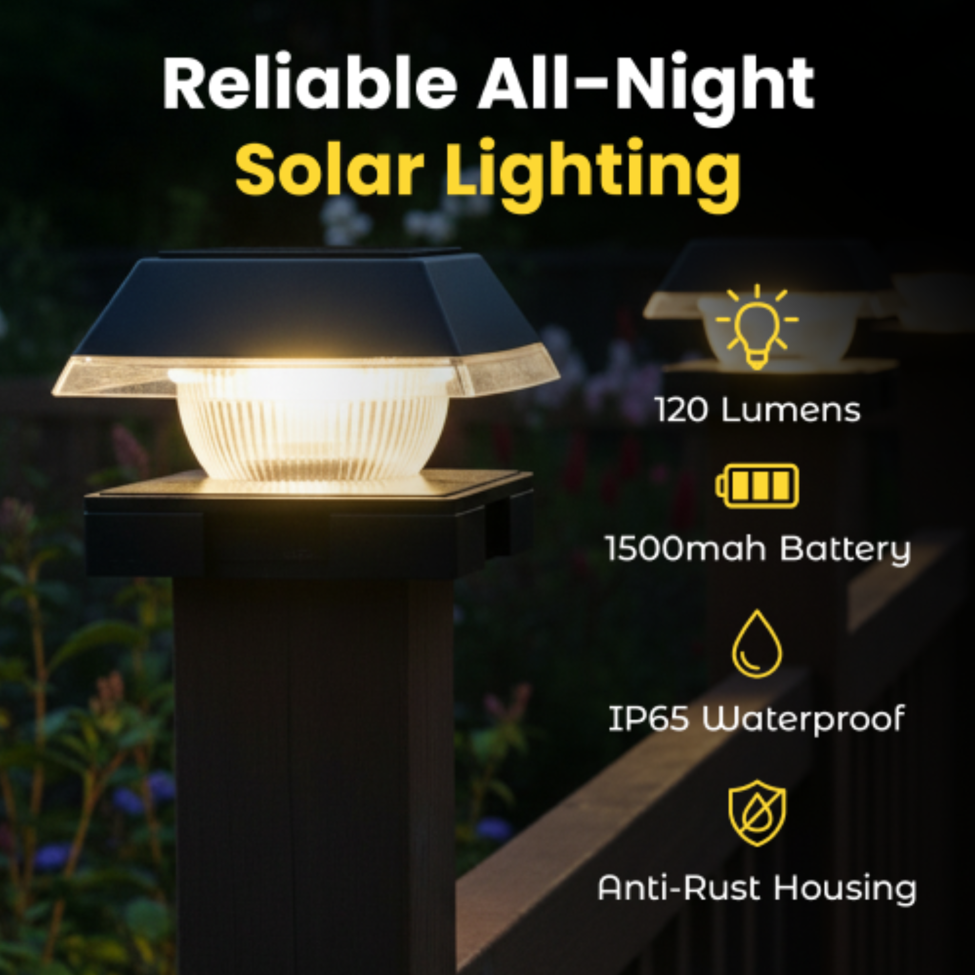 Solar Post Cap Lights Dual Mode ‎BICSGL-14 (2Pack)