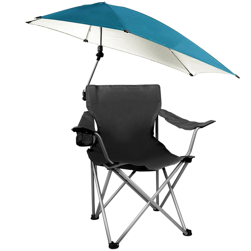 Foldable Beach Chair with Detachable Umbrella Armrest Adjustable Canopy Stool with Cup Holder Carry Bag for Camping Poolside Travel Picnic Lawn Chair