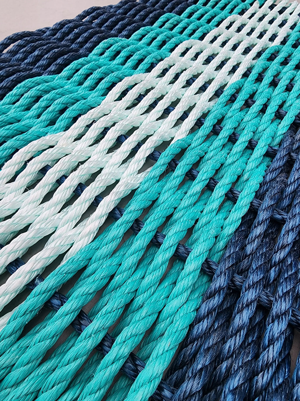 Navy Blue, Teal & Seafoam 5-Stripe Lobster Rope Doormat