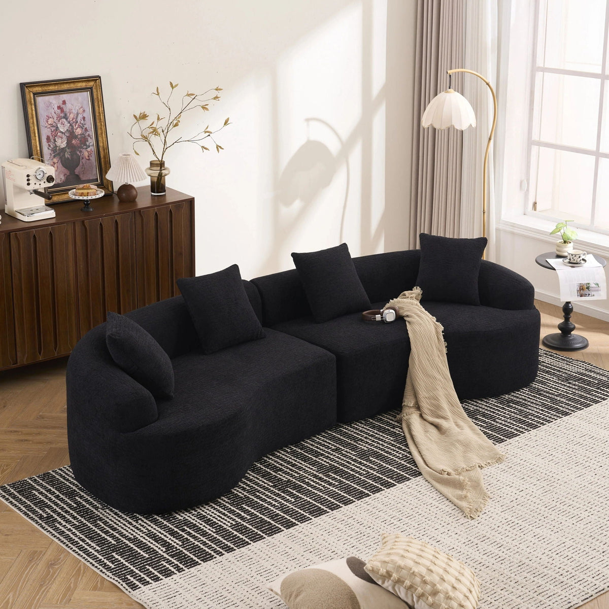 4 Seater Sofa With Fabric, 30D, 60 Hardness Full Sponge, 4 Pillow For Living Room, Home Furniture Sleeper Sectional Sofa For Apartment