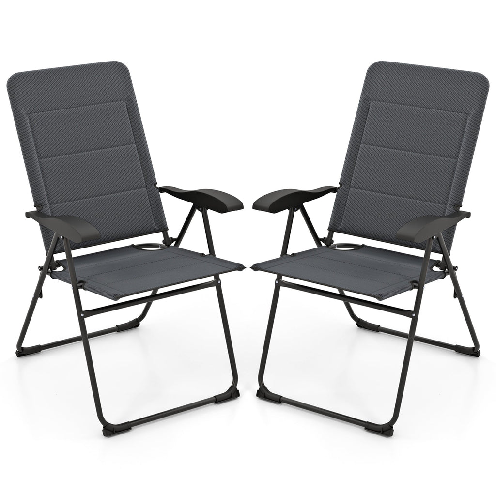 2 Pieces Outdoor Folding Patio Chairs with Adjustable Backrests for Bistro and Backyard