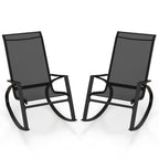 2 Pieces Patio Rocking Chairs Outdoor Sling Fabric Rockers with Ergonomic Backrest and Seat-Black