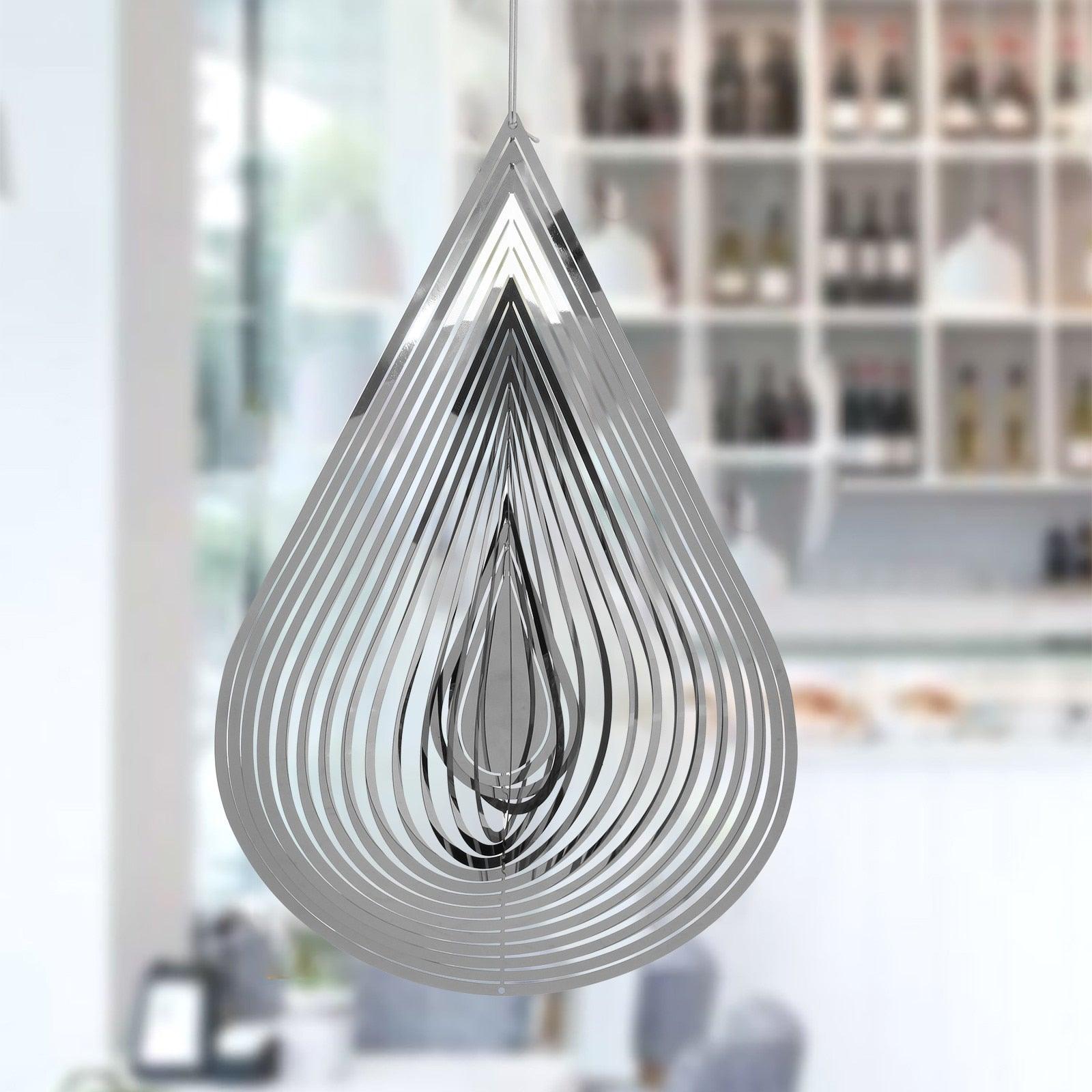 3D Drop-shaped Rotating Wind Spinner Outdoor Metal Sculptures Flowing Stainless Steel Wind Chimes Flowing-Light Effect Design Home Garden Decoration Outdoor Hanging Decor Gift Wind Spinners Mirrored Patio Wind Chime Yard Decor