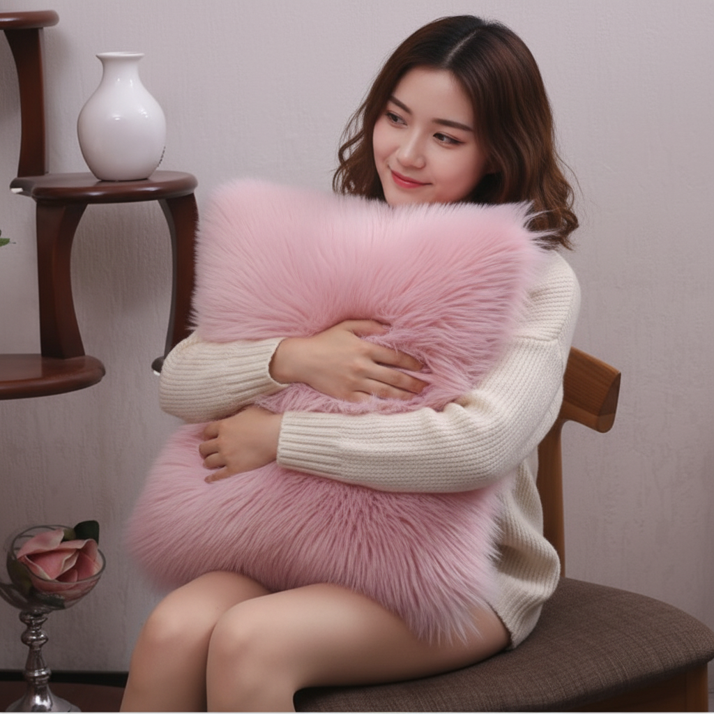 Throw Pillow Cover with 450g Insert, Purple, faux fur, 16, Decorative Cushion – Fancy & Stacy