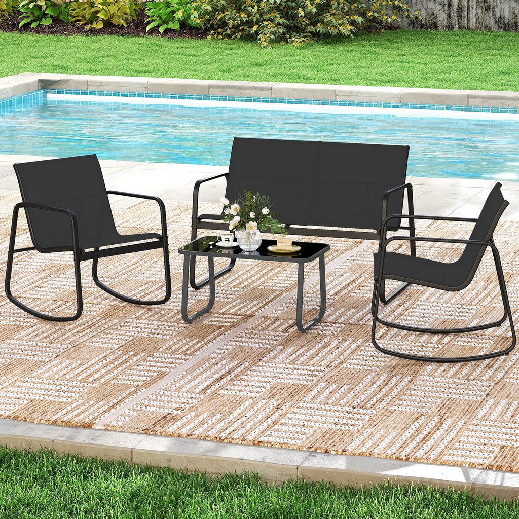 4 PCS Patio Furniture Set Outdoor Rocker Chair Conversation Set-Black