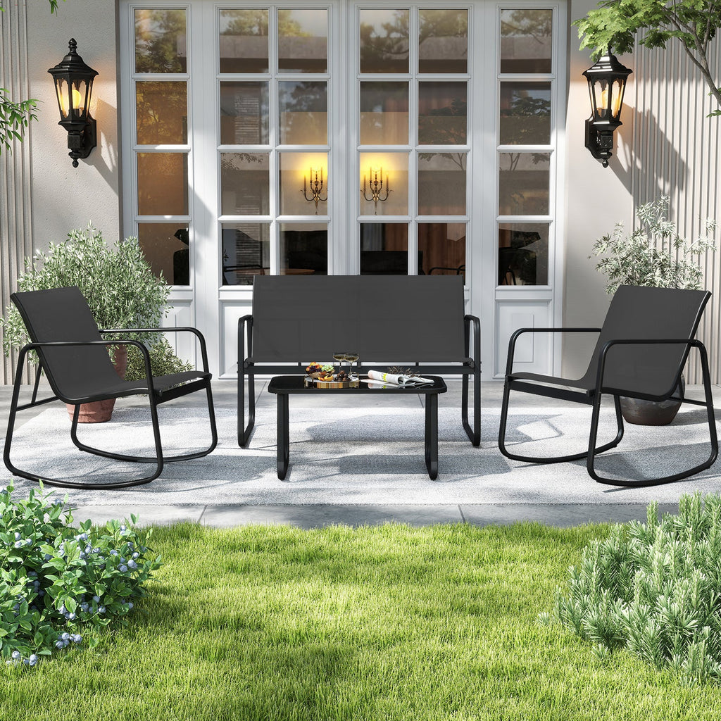 4 PCS Patio Furniture Set Outdoor Rocker Chair Conversation Set-Black