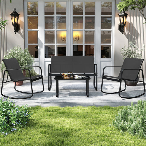 4 PCS Patio Furniture Set Outdoor Rocker Chair Conversation Set-Black