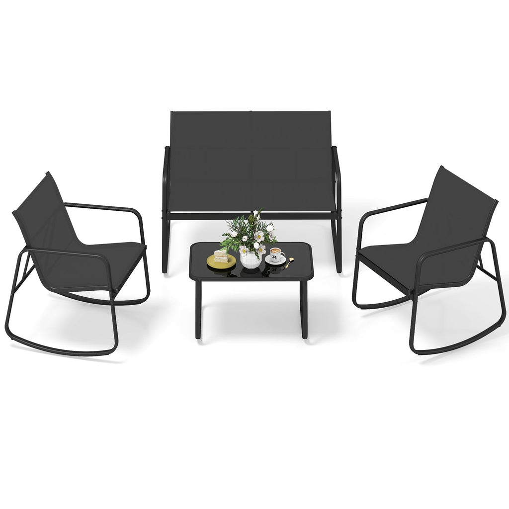 4 PCS Patio Furniture Set Outdoor Rocker Chair Conversation Set-Black