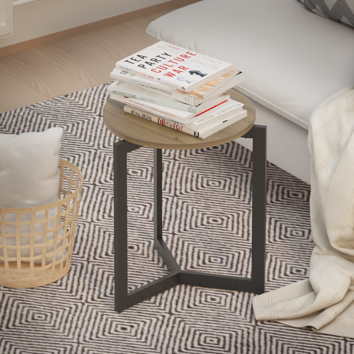 19.68''H Round Side Table, Round Accent End Table with Sturdy Metal Frame, Round Nightstand, for Living Room, Brown
