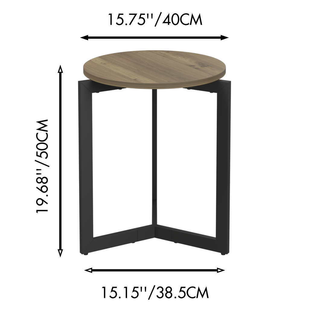 19.68''H Round Side Table, Round Accent End Table with Sturdy Metal Frame, Round Nightstand, for Living Room, Brown