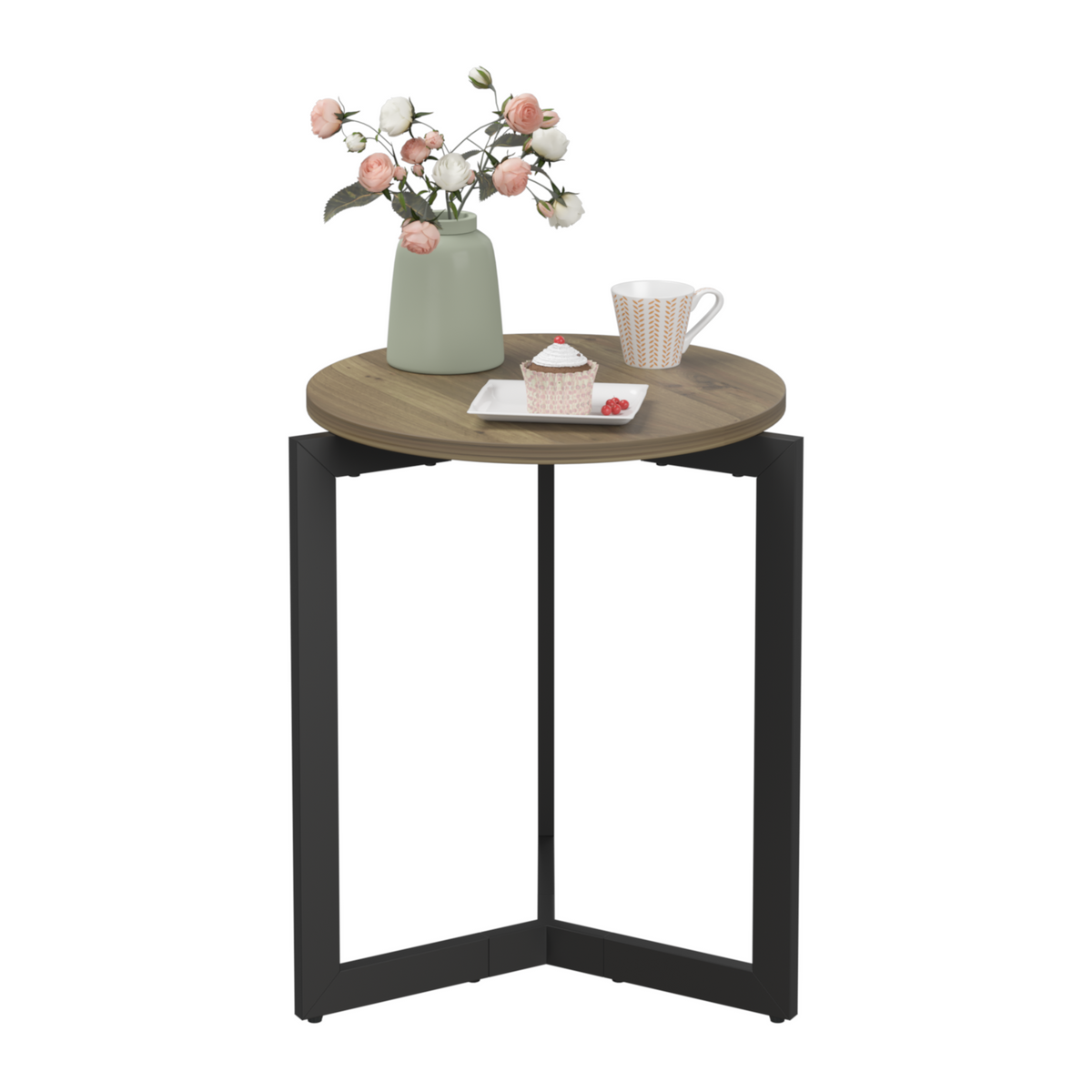 19.68''H Round Side Table, Round Accent End Table with Sturdy Metal Frame, Round Nightstand, for Living Room, Brown