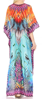 Sakkas Georgettina Flowy Rhinestone V Neck Long Caftan Dress/Cover Up