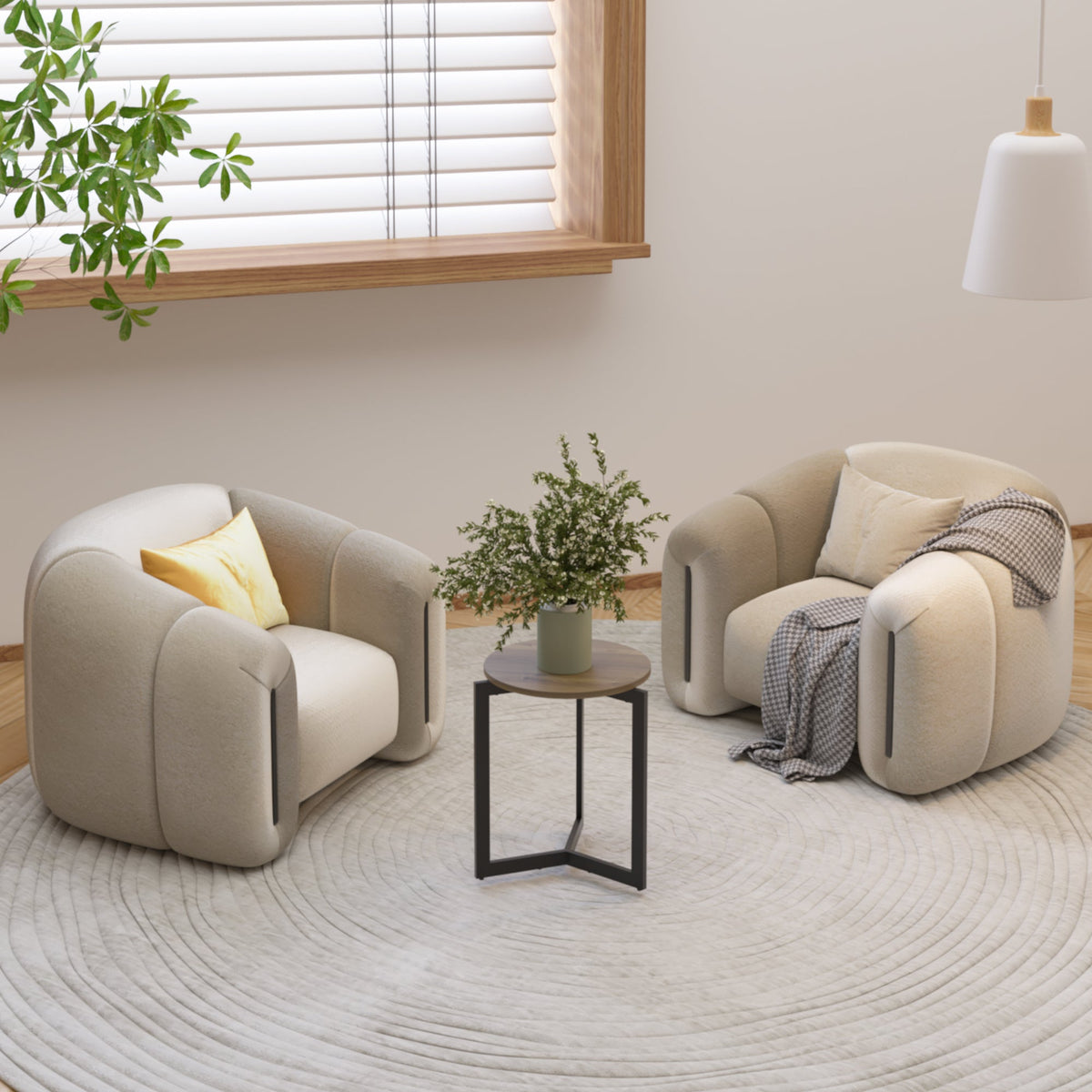 19.68''H Round Side Table, Round Accent End Table with Sturdy Metal Frame, Round Nightstand, for Living Room, Brown