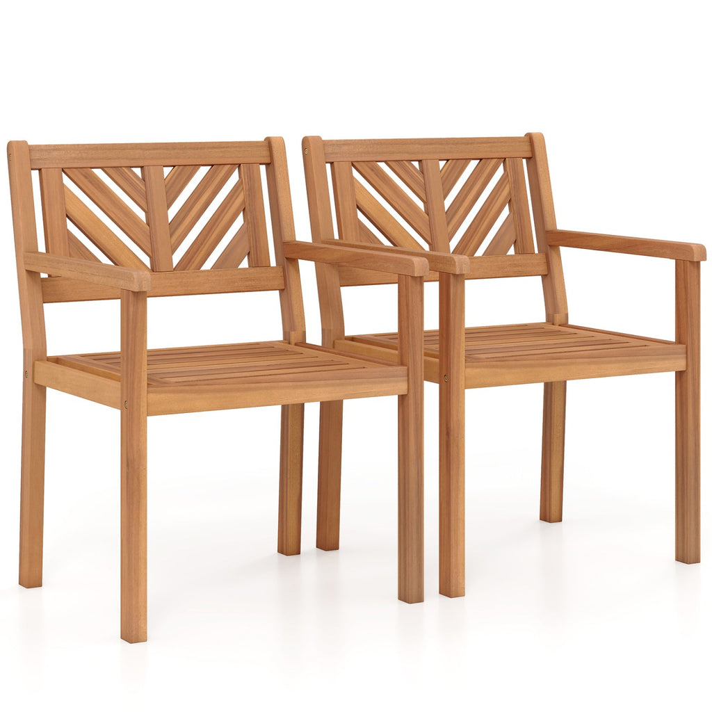 Outdoor Acacia Wood Patio Dining Chairs Garden Seating Chairs with 400 lbs Capacity