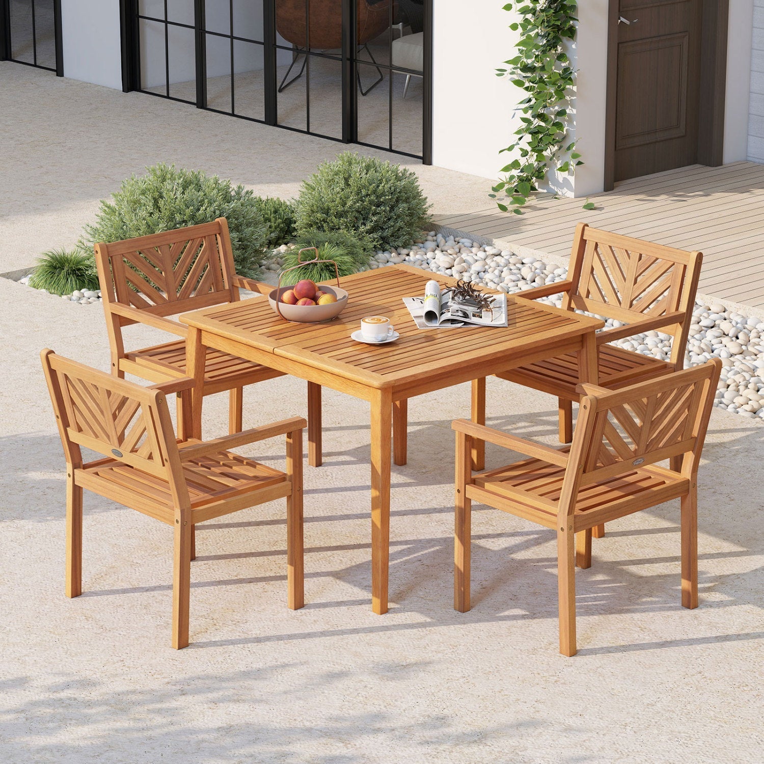 Outdoor Acacia Wood Patio Dining Chairs Garden Seating Chairs with 400 lbs Capacity
