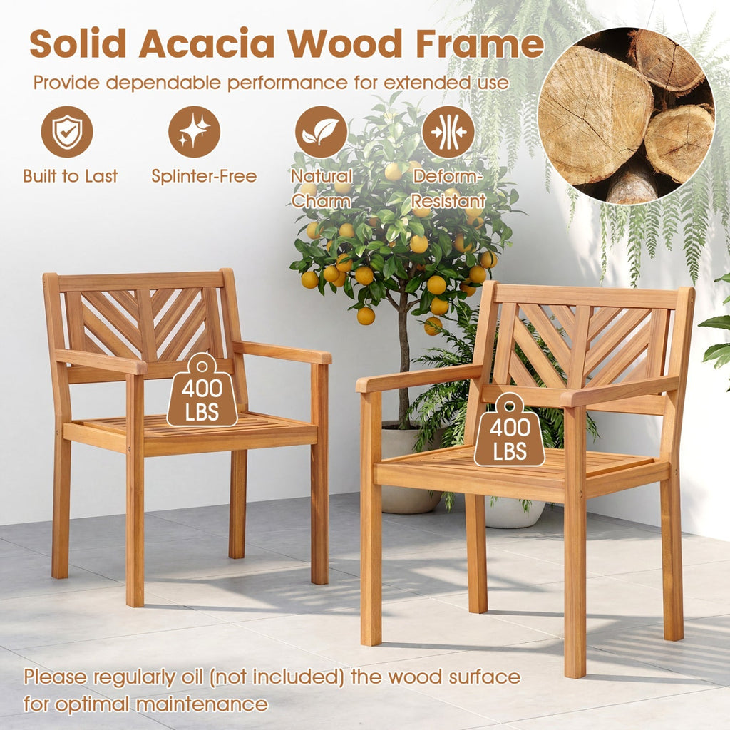 Outdoor Acacia Wood Patio Dining Chairs Garden Seating Chairs with 400 lbs Capacity
