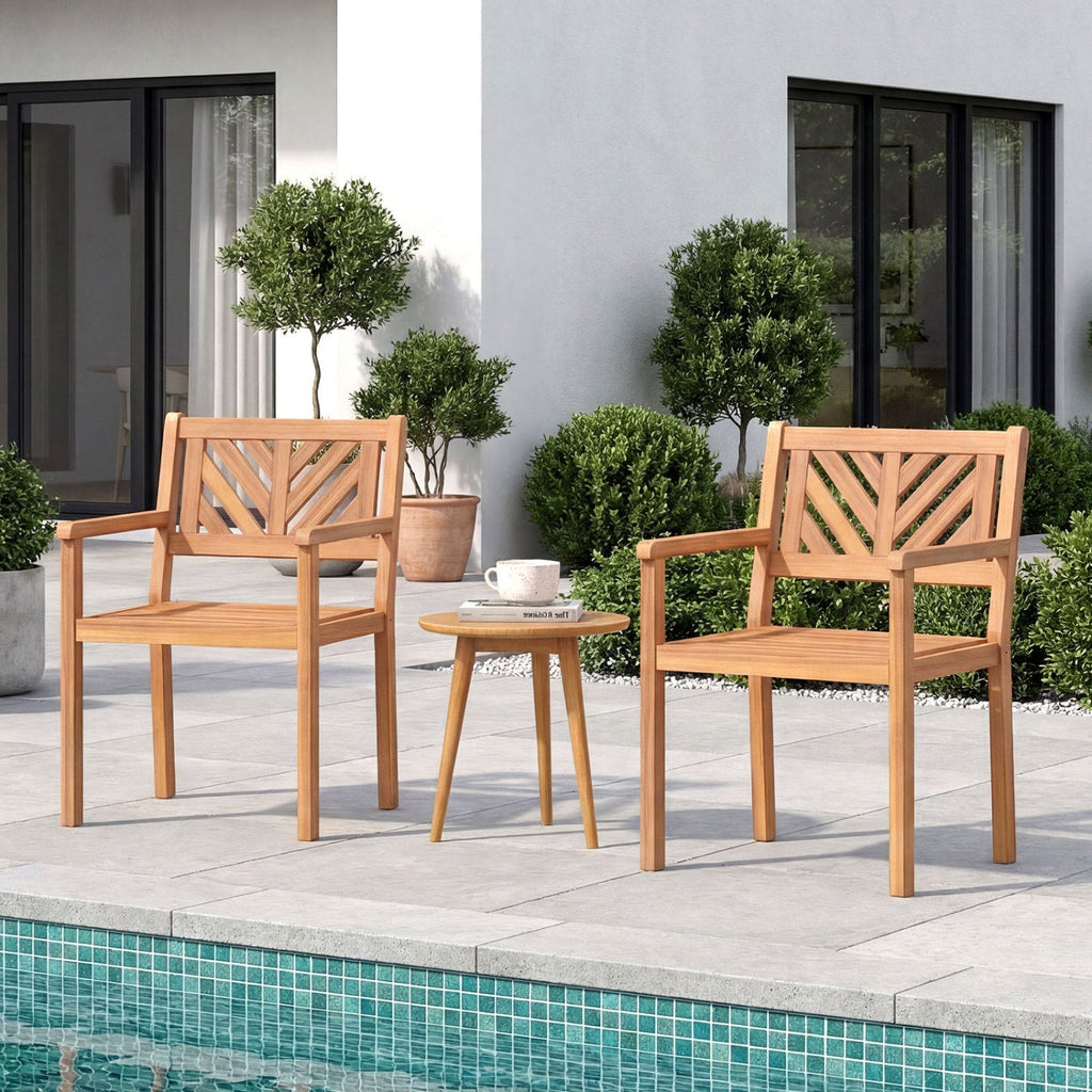 Outdoor Acacia Wood Patio Dining Chairs Garden Seating Chairs with 400 lbs Capacity