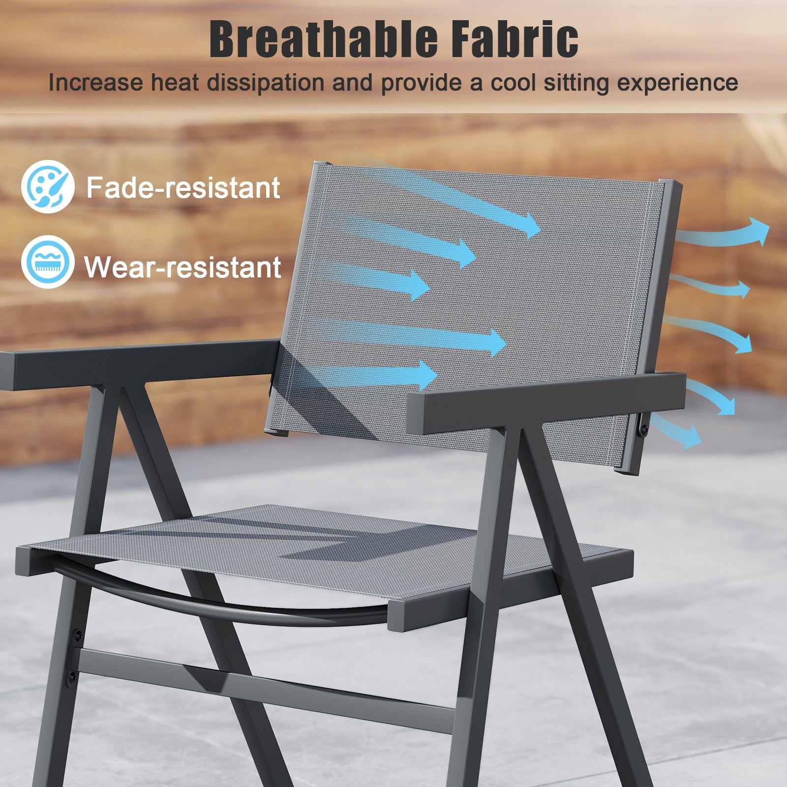 Patio Chairs Set of 2 Outdoor Dining Chair with Breathable Fabric Seat