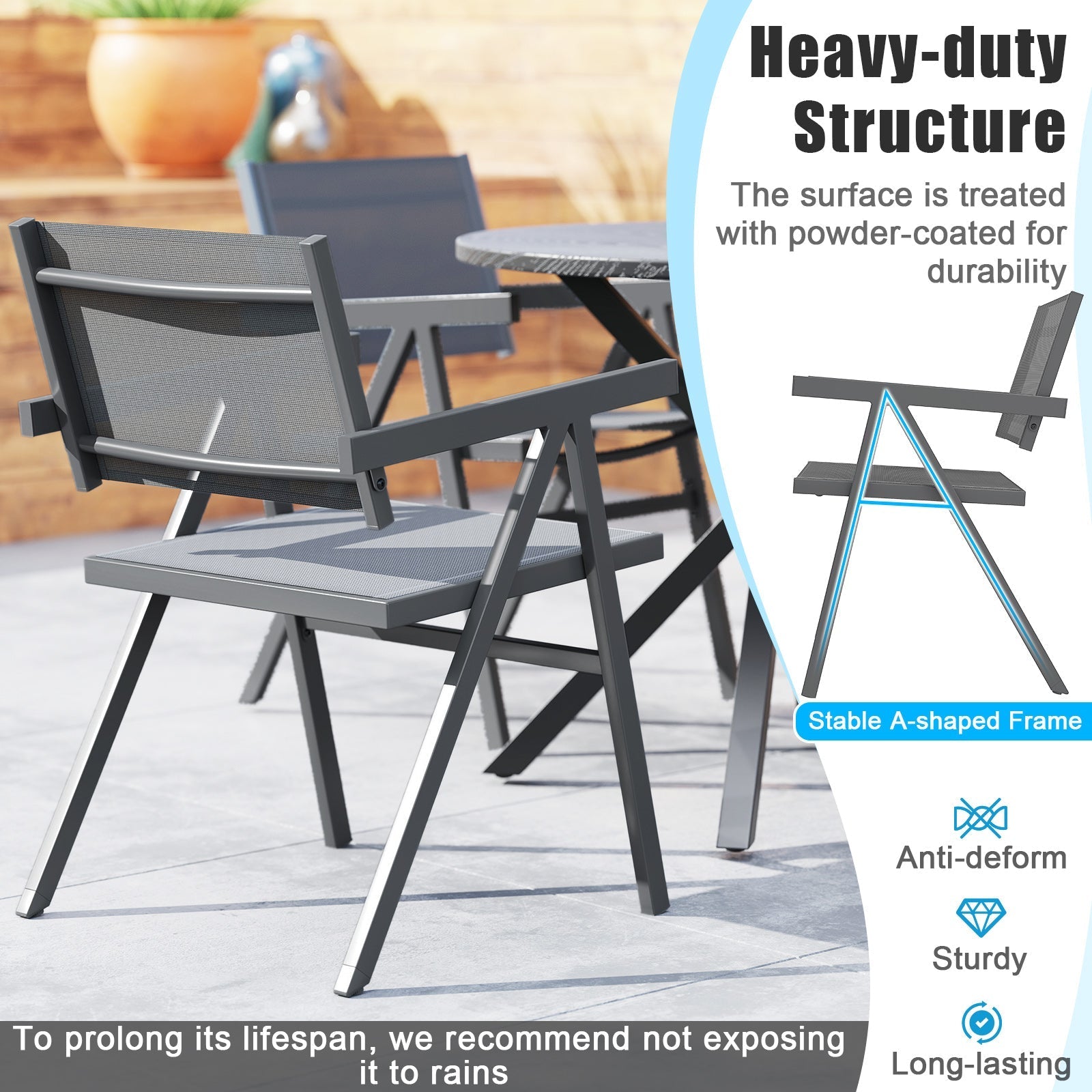 Patio Chairs Set of 2 Outdoor Dining Chair with Breathable Fabric Seat