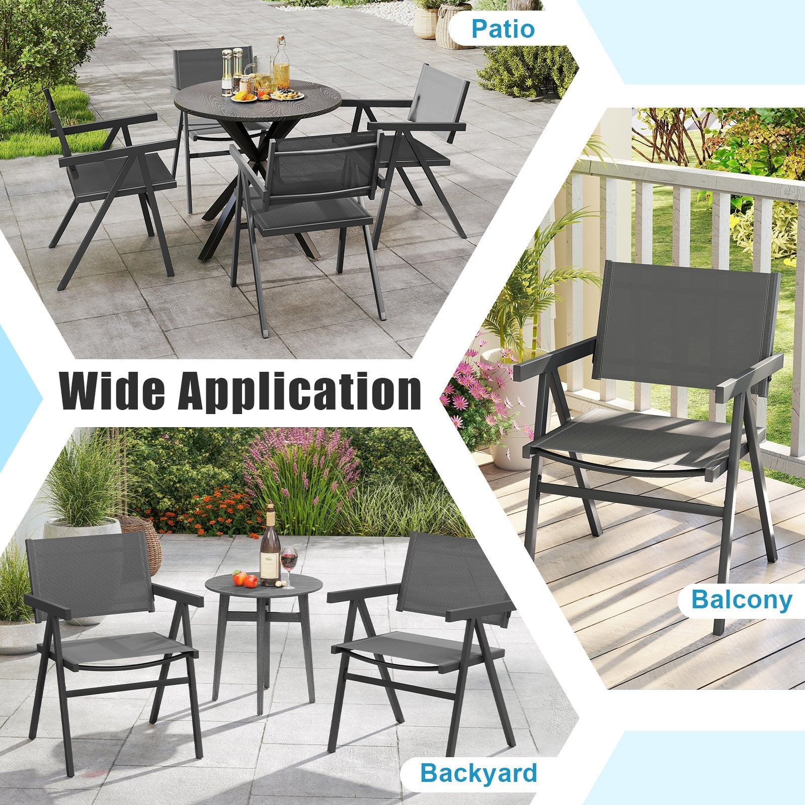 Patio Chairs Set of 2 Outdoor Dining Chair with Breathable Fabric Seat