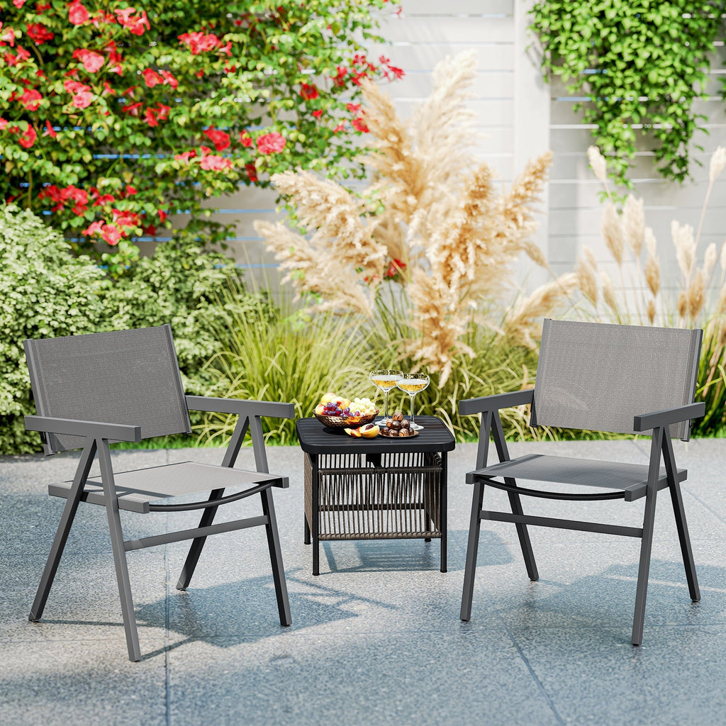 Patio Chairs Set of 2 Outdoor Dining Chair with Breathable Fabric Seat