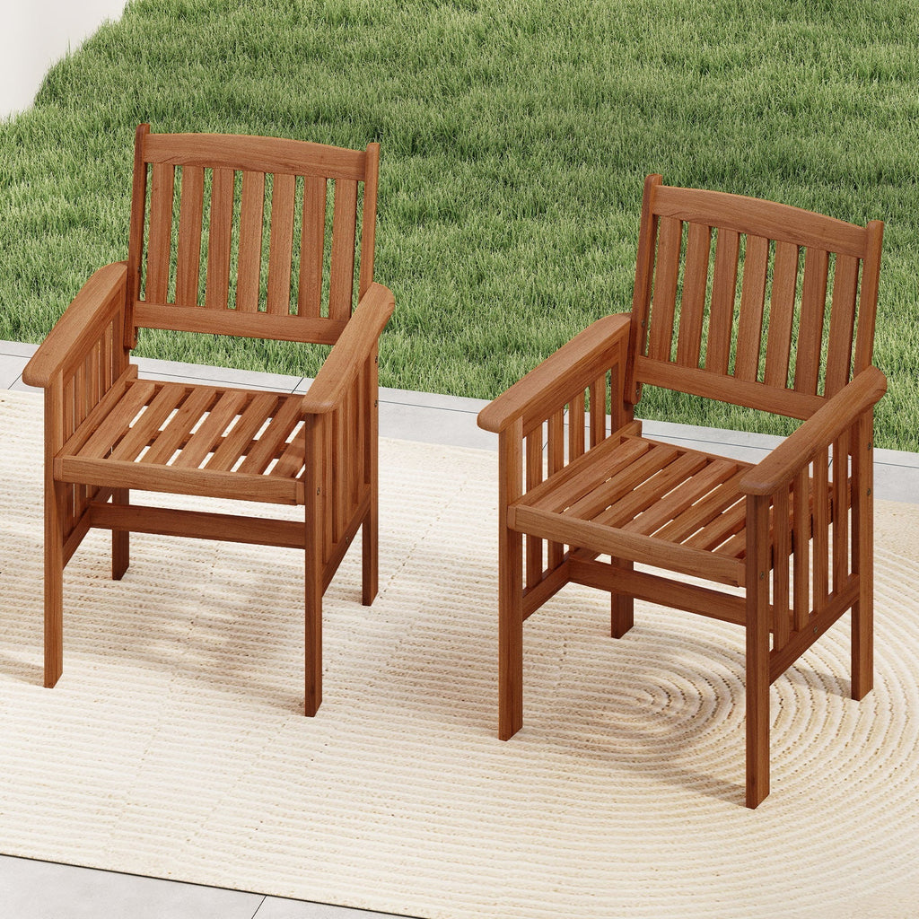 Patio Chairs Set of 2 Outdoor Solid Wood Chairs with Slatted Seat and Inclined Backrest