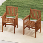 Patio Chairs Set of 2 Outdoor Solid Wood Chairs with Slatted Seat and Inclined Backrest