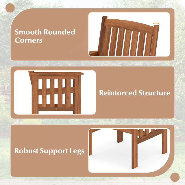 Patio Chairs Set of 2 Outdoor Solid Wood Chairs with Slatted Seat and Inclined Backrest