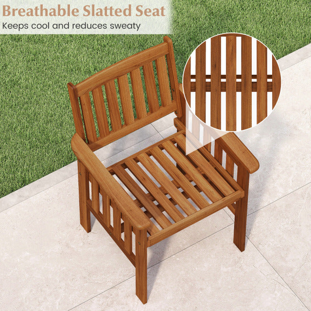 Patio Chairs Set of 2 Outdoor Solid Wood Chairs with Slatted Seat and Inclined Backrest