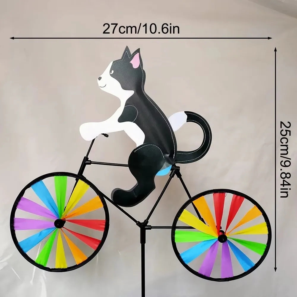 Three-dimensional Cartoon Animal Riding Windmill Cartoon Modelling Standing Pole Bicycle Wind Spinners Wind Spinners Lawn
