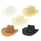 Summer Outdoor Men Women Hand-woven Western Cowboy Straw Hats Wide Brim Breathable Beach Jazz Cap Sun Protection Hat
