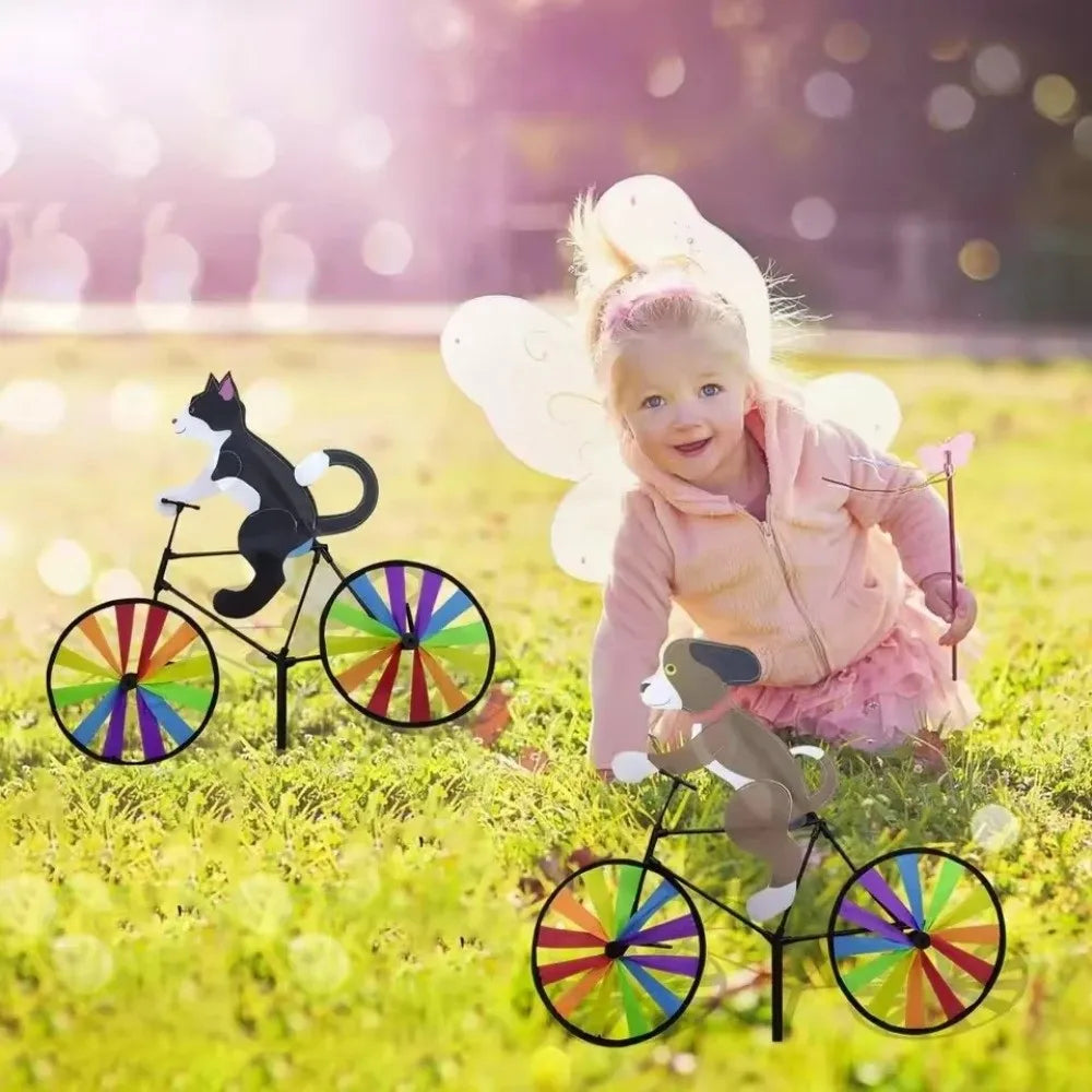 Three-dimensional Cartoon Animal Riding Windmill Cartoon Modelling Standing Pole Bicycle Wind Spinners Wind Spinners Lawn