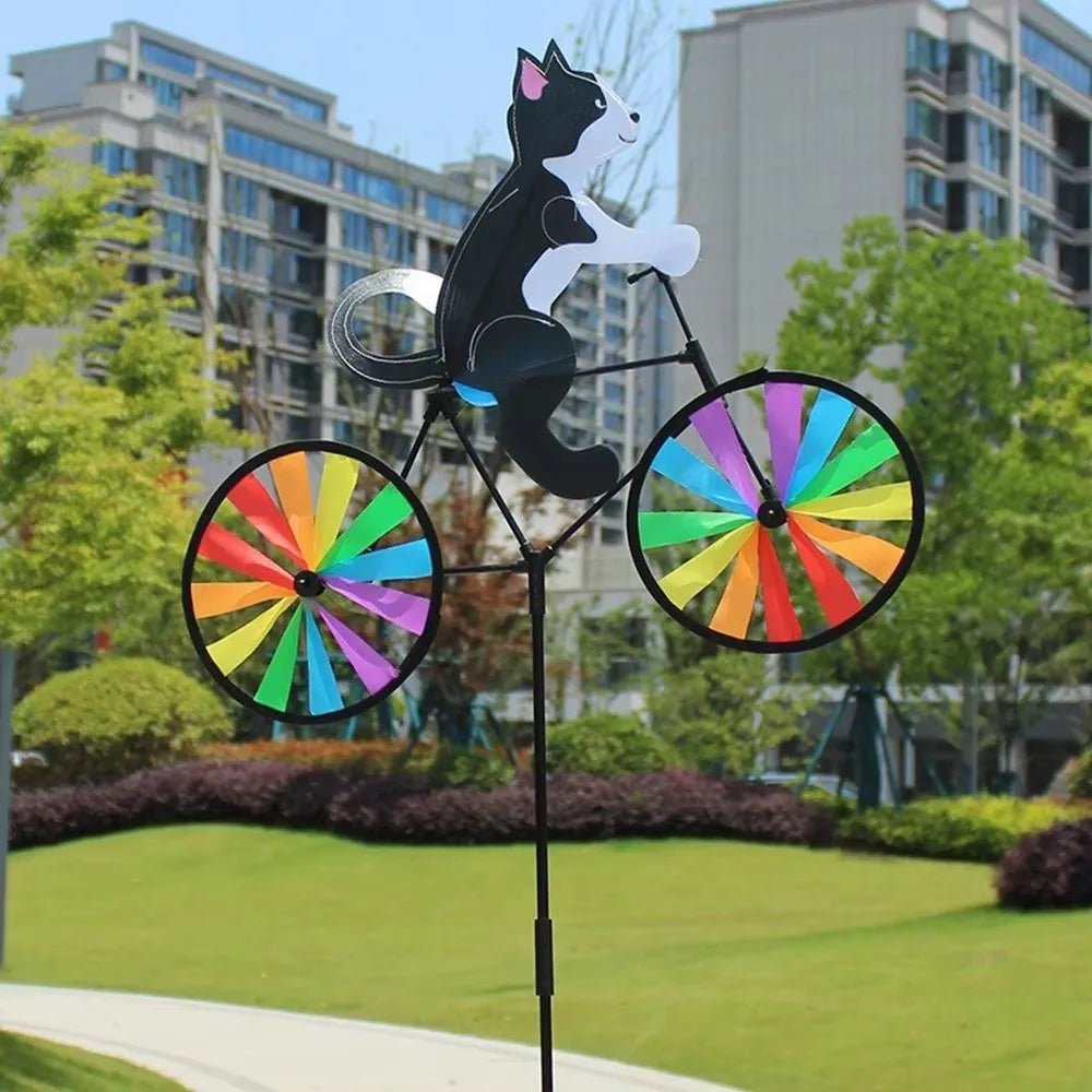 Three-dimensional Cartoon Animal Riding Windmill Cartoon Modelling Standing Pole Bicycle Wind Spinners Wind Spinners Lawn