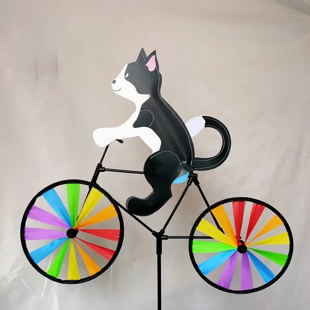 Three-dimensional Cartoon Animal Riding Windmill Cartoon Modelling Standing Pole Bicycle Wind Spinners Wind Spinners Lawn