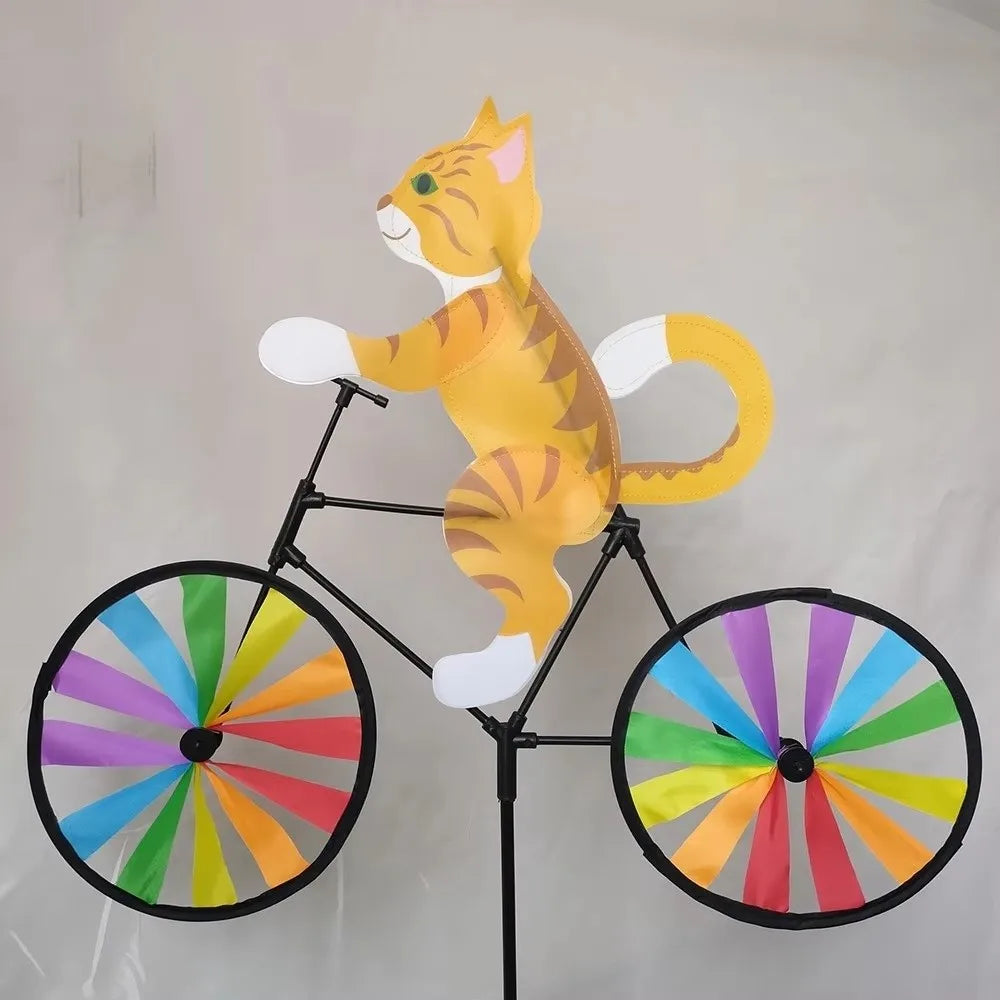 Three-dimensional Cartoon Animal Riding Windmill Cartoon Modelling Standing Pole Bicycle Wind Spinners Wind Spinners Lawn