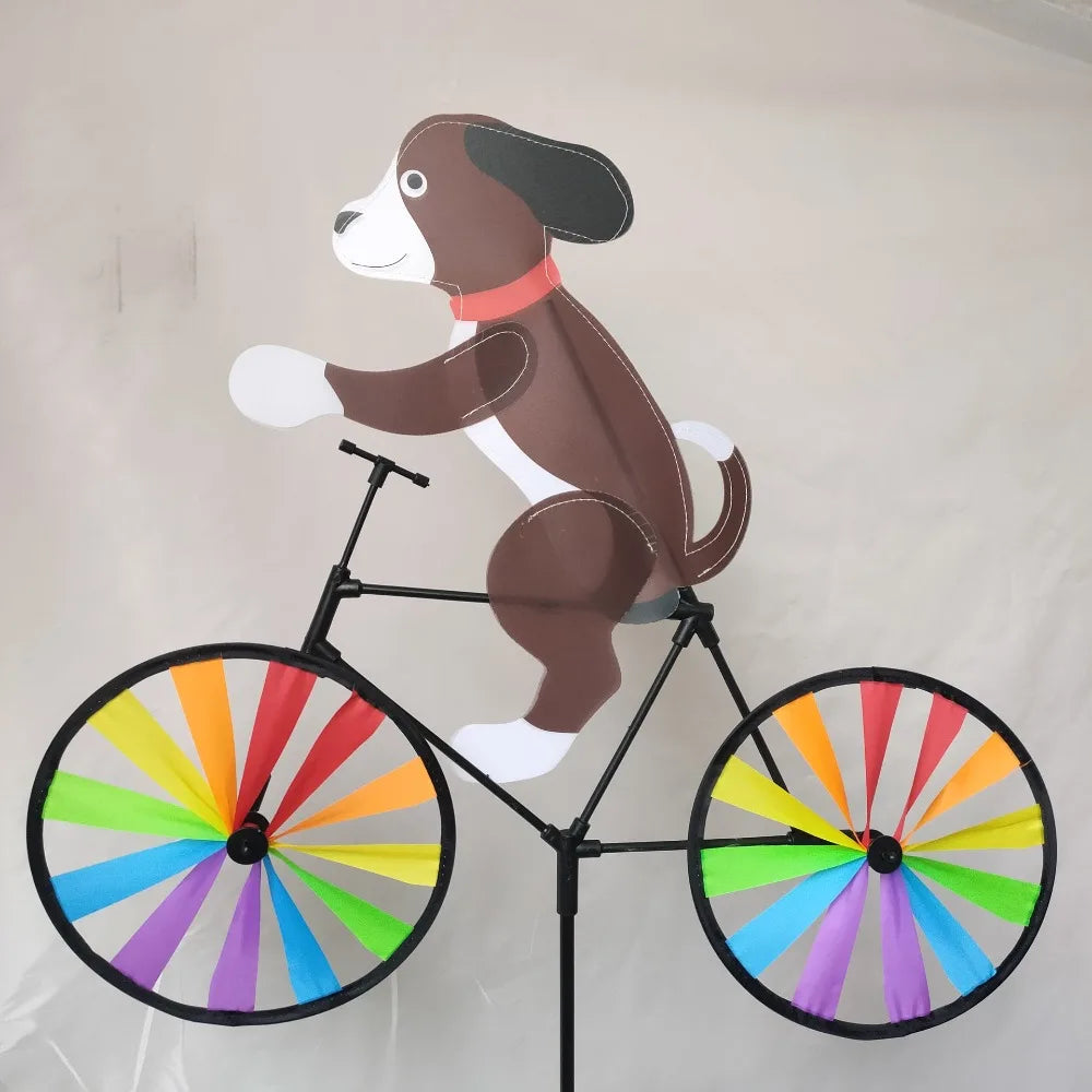 Three-dimensional Cartoon Animal Riding Windmill Cartoon Modelling Standing Pole Bicycle Wind Spinners Wind Spinners Lawn