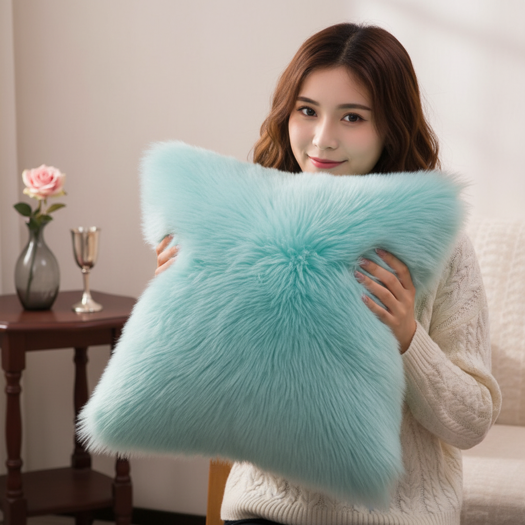 Throw Pillow Cover with 450g Insert, Purple, faux fur, 16, Decorative Cushion – Fancy & Stacy