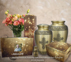 Love of Christ Gold Cross Cremation Urns for Human Ashes - Large Adult Funeral Urn
