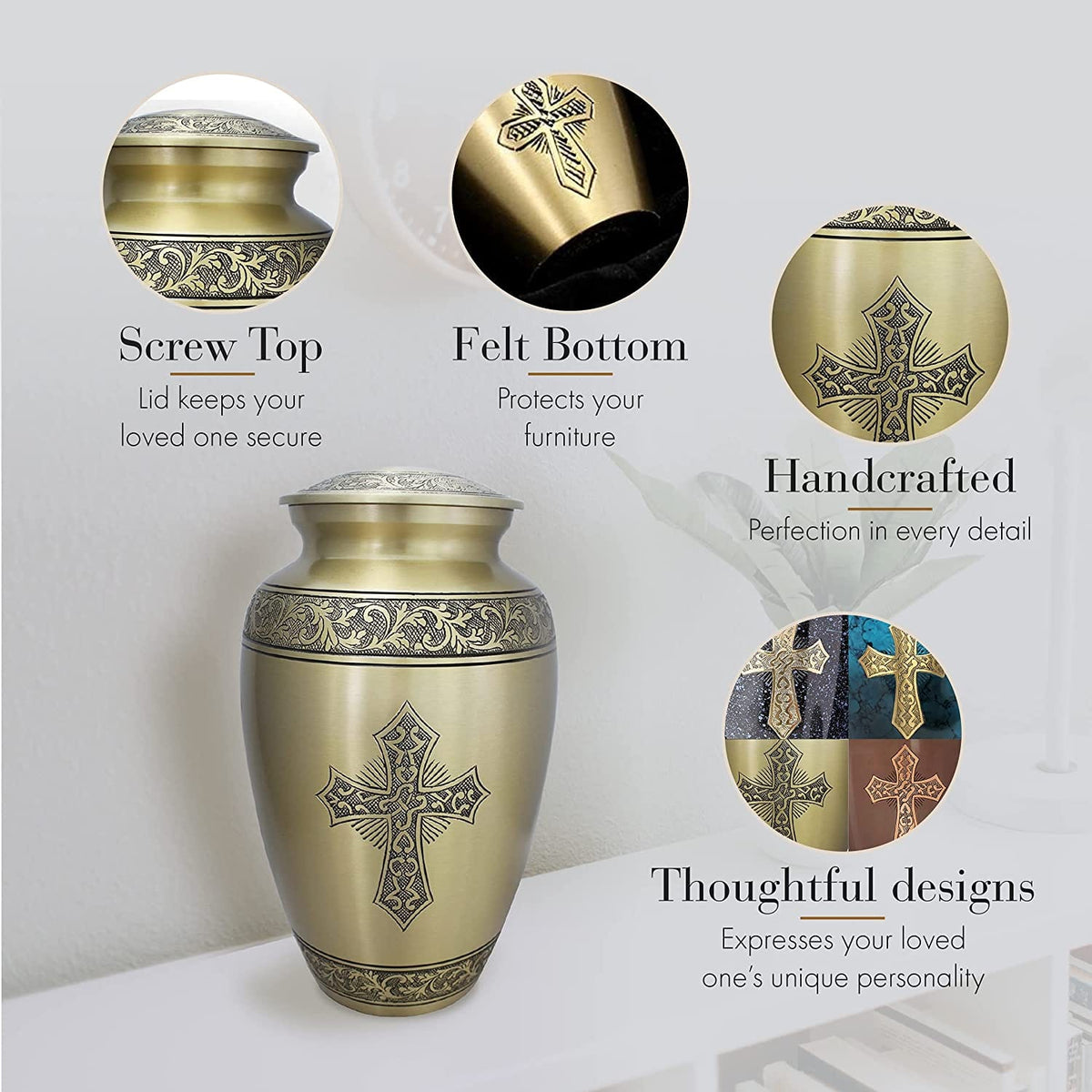 Love of Christ Gold Cross Cremation Urns for Human Ashes - Large Adult Funeral Urn