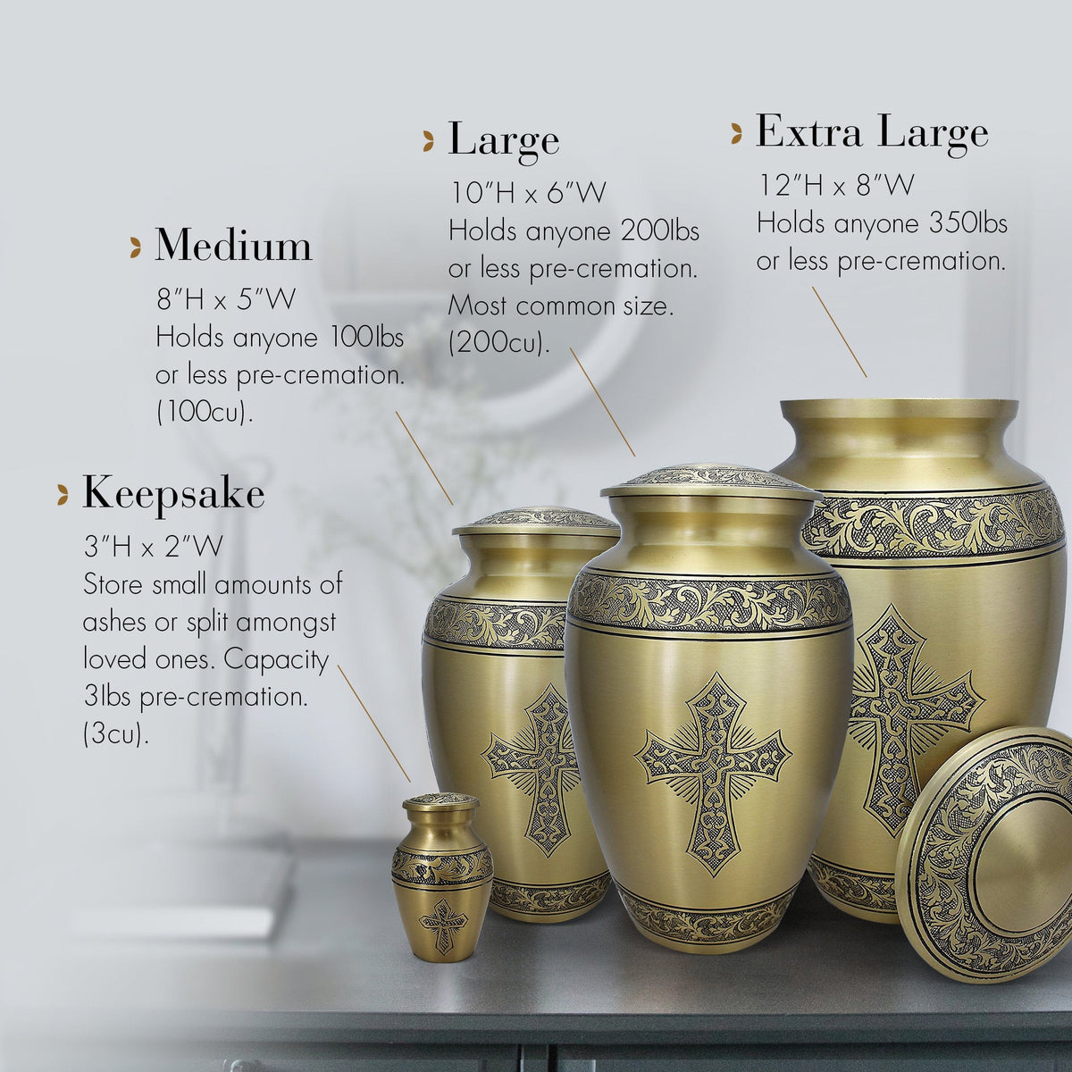 Love of Christ Gold Cross Cremation Urns for Human Ashes - Large Adult Funeral Urn