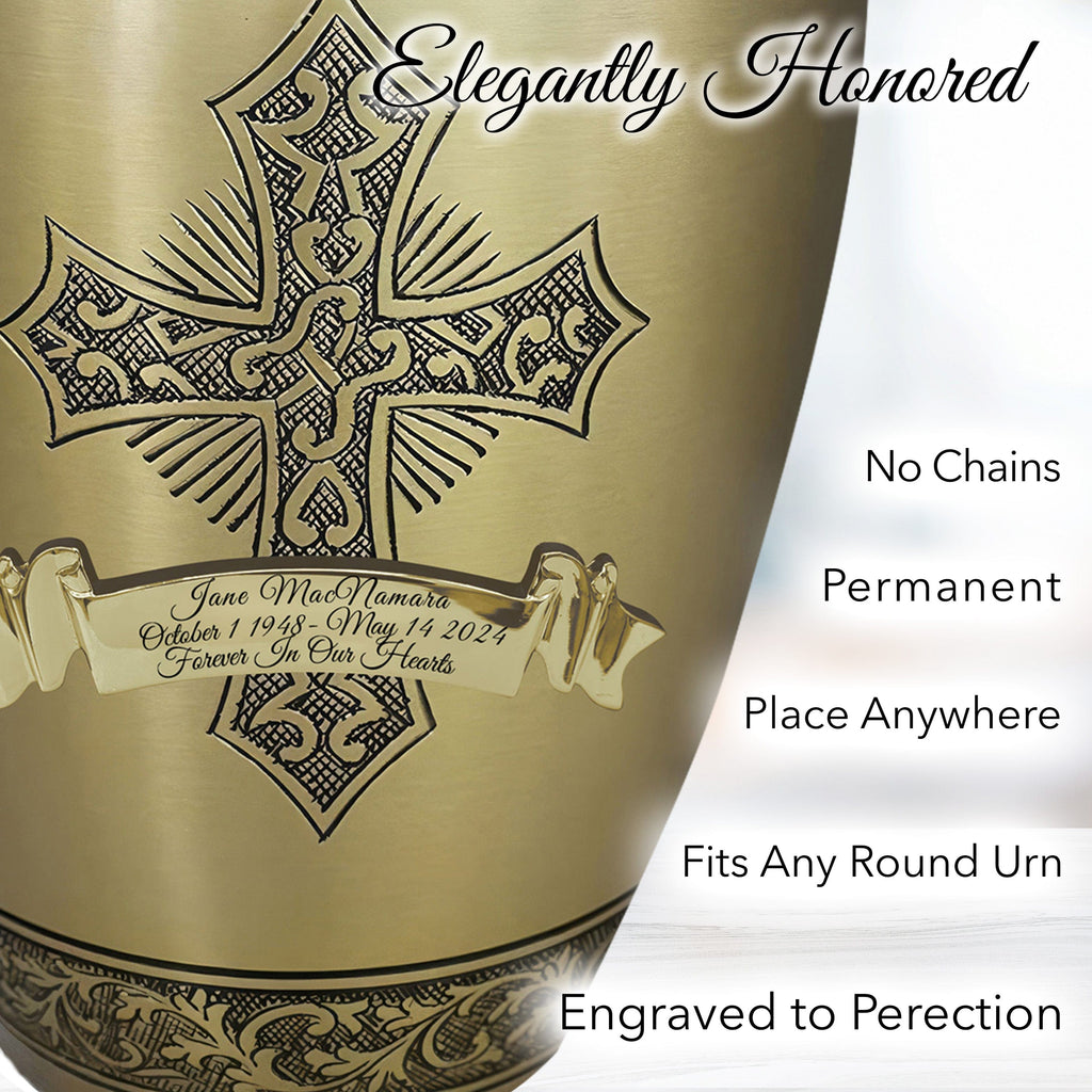 Love of Christ Gold Cross Cremation Urns for Human Ashes - Large Adult Funeral Urn