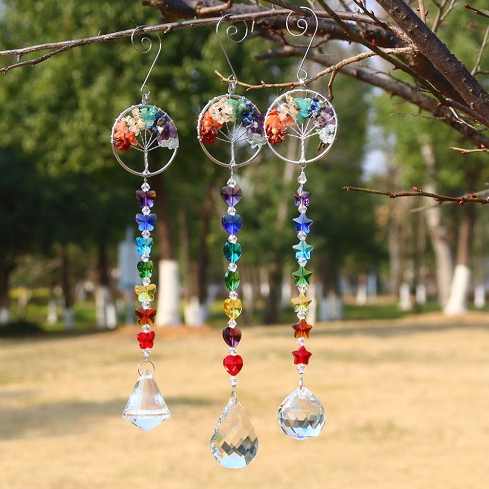 Crystal Wind Chime Star Moon Pendant Sun  Plated Crystal Rainbow Sun-catcher Glass Beads Ball Pendant Hanging Prism Drop Sun Catchers For Windows Home Garden Decoration Gift Colorful Beads Hanging Drop for Outdoor Indoor Garden Decor