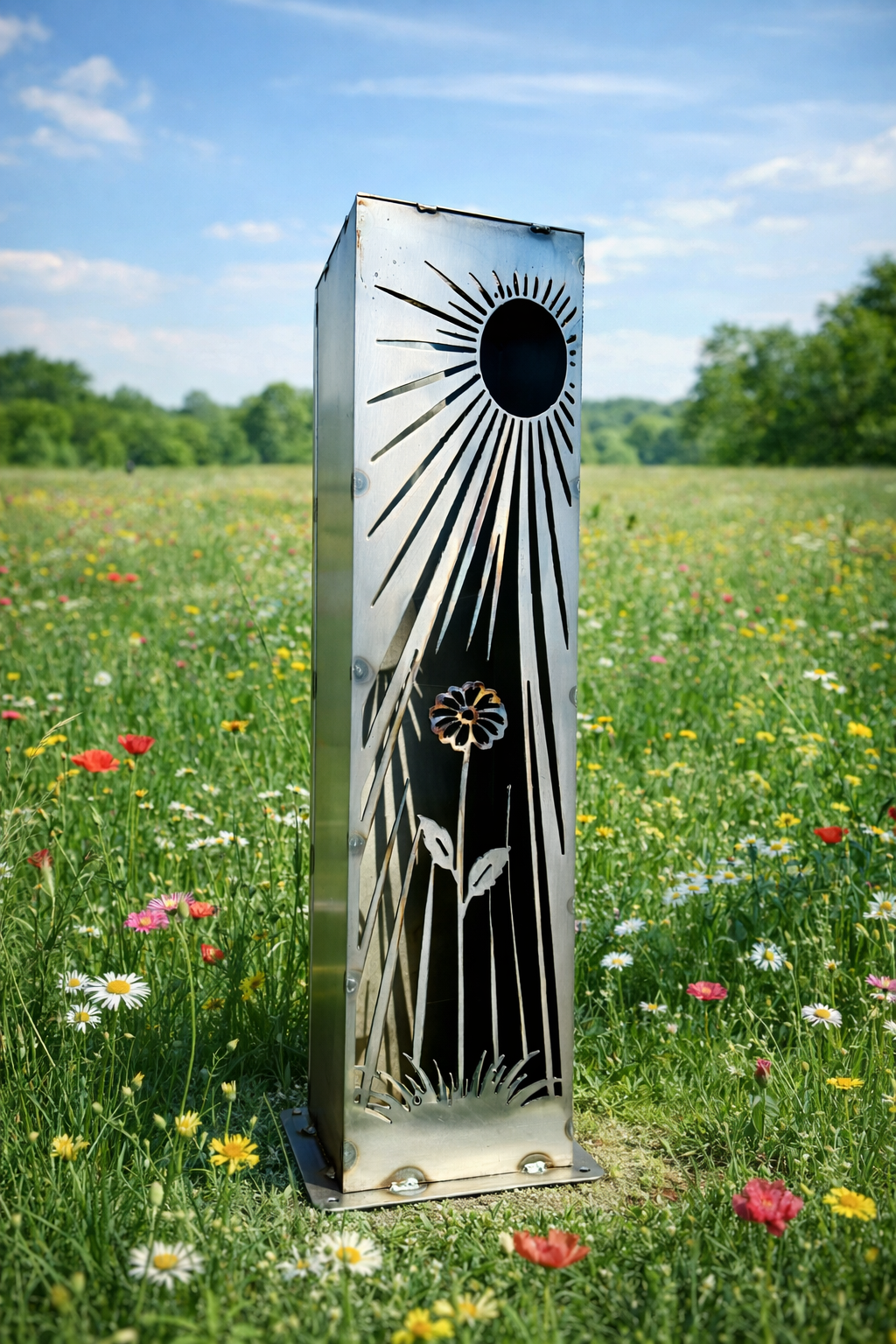 Daybreak Bloom Solar Luminary Pillar | Steel