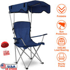 Foldable Beach Canopy Chair Sun Protection Camping Lawn Canopy Chair 330LBS Load Folding Seat w/ Cup Holder For Beach Poolside Travel Picnic