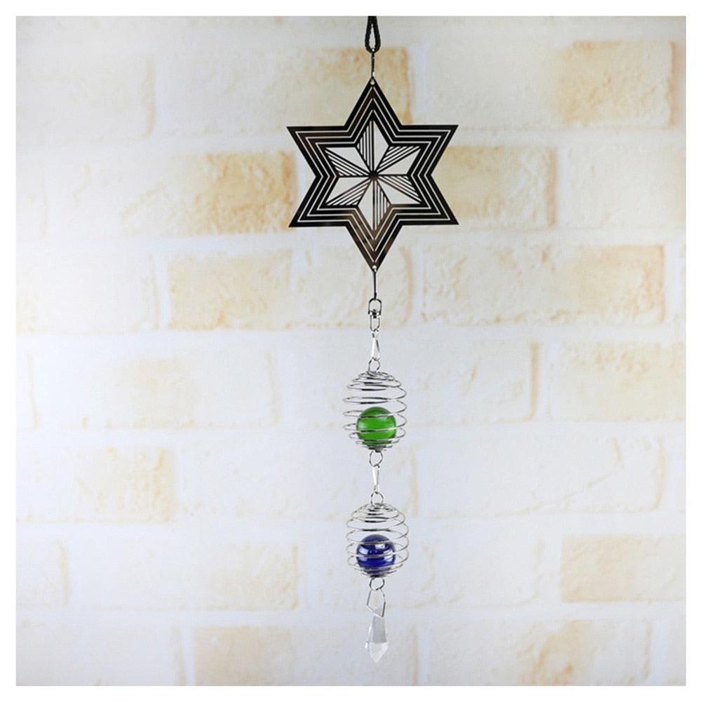 Elegant 3D Metal Hanging Wind Hanging Spinners Spiral Wind Chimes Wind Sculptures With Gazing Ball Spiral Tail Stainless Steel Spin Decor For Indoor Outdoor Spinner Wind Chime With Spiral Tail Ball Center Home Decor