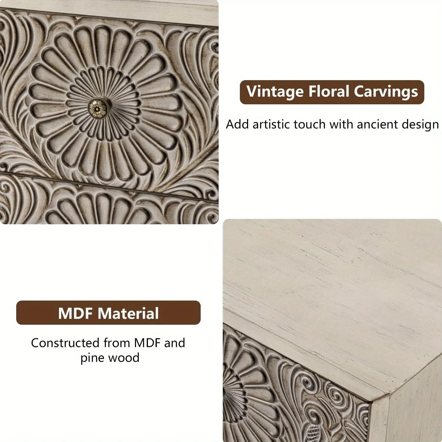 End Table With 2 Drawers, MDF Vintage Style Wood Side Table, Exclusive Carved Design Cabinet, High-quality Bedside Nightstand, Living Room Accessories For Home, Office, College Dorm, Renting Housing Essentials, Christmas Gift