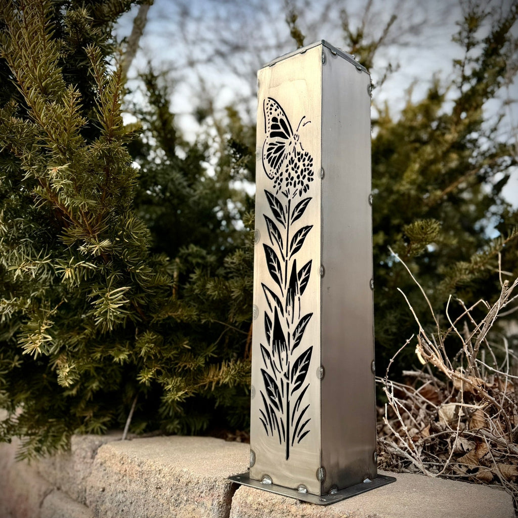 Monarch Meadow Solar Luminary Pillar - Steel