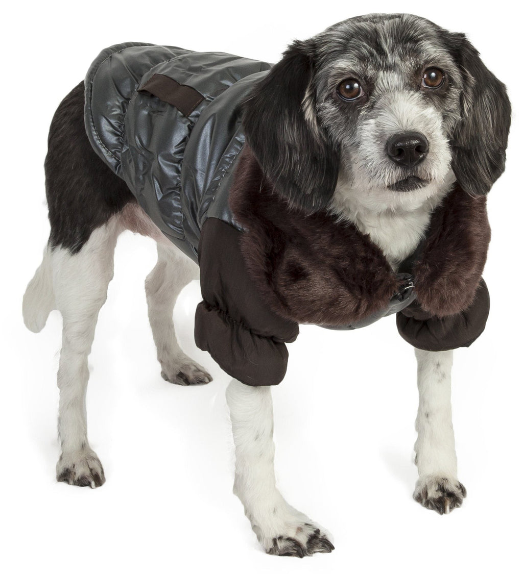 Pet Life ® Track-Collared' Metallic Ultra Fur 3M Insulated Pet Dog Jacket