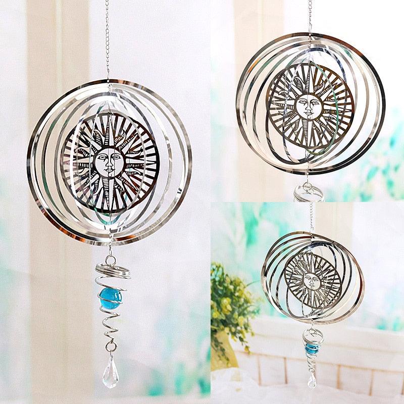 Stainless Steel Metal Sculptures Kinetic Hanging Wind Spinner Indoor Outdoor Garden Decoration Crafts 3D Pattern Ornaments Rotating Hanging Decor Yard Art Christmas Decoration Garden Decor Room  For Patio and Lawn Crafts Ornaments Art